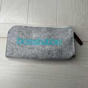 Arbonne Zipper Pouch Bag Felt Gray Turquoise Logo NEW